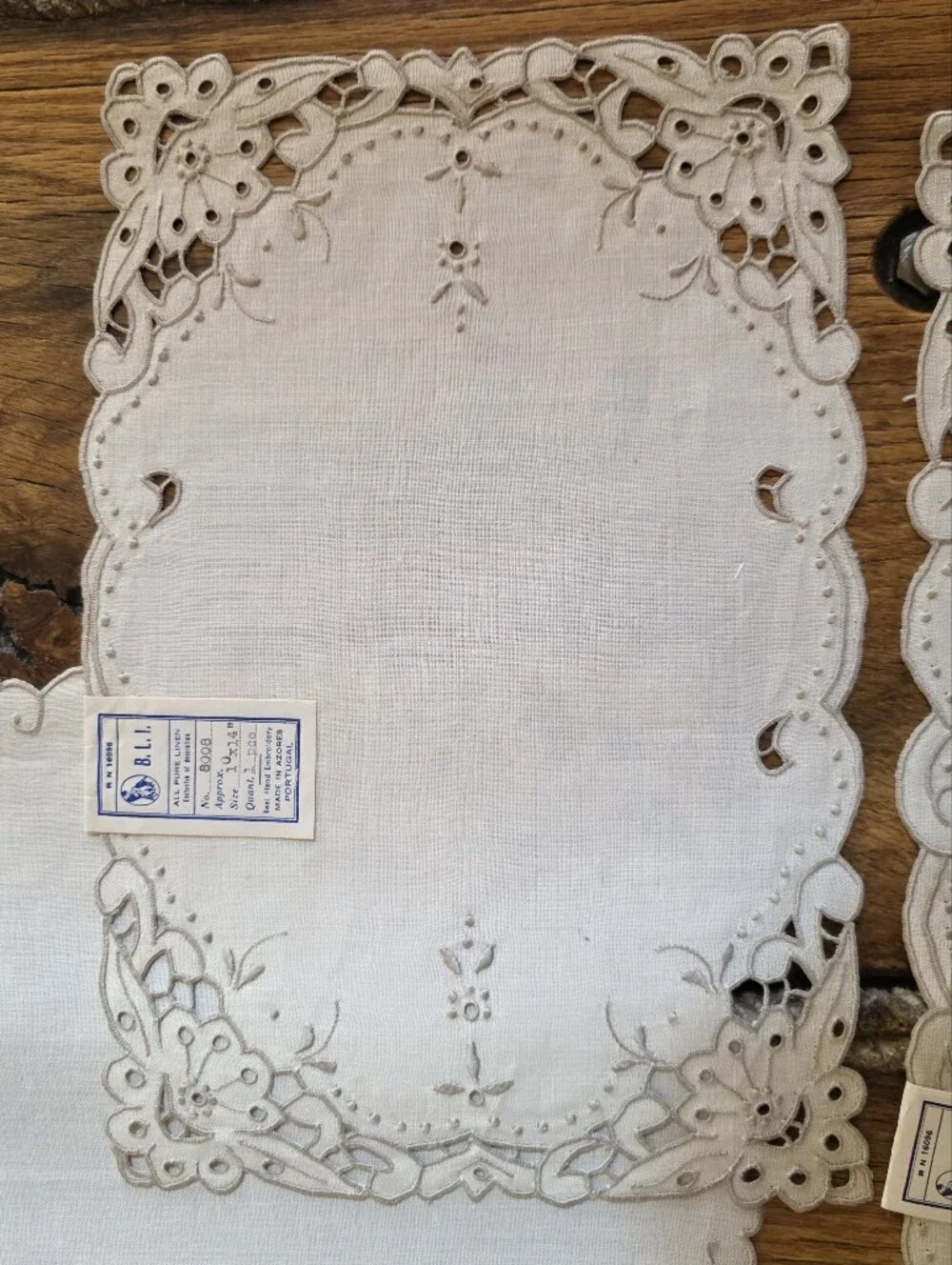 Vintage Hand Embroidered And Cut Lace Placemats Made In Portugal